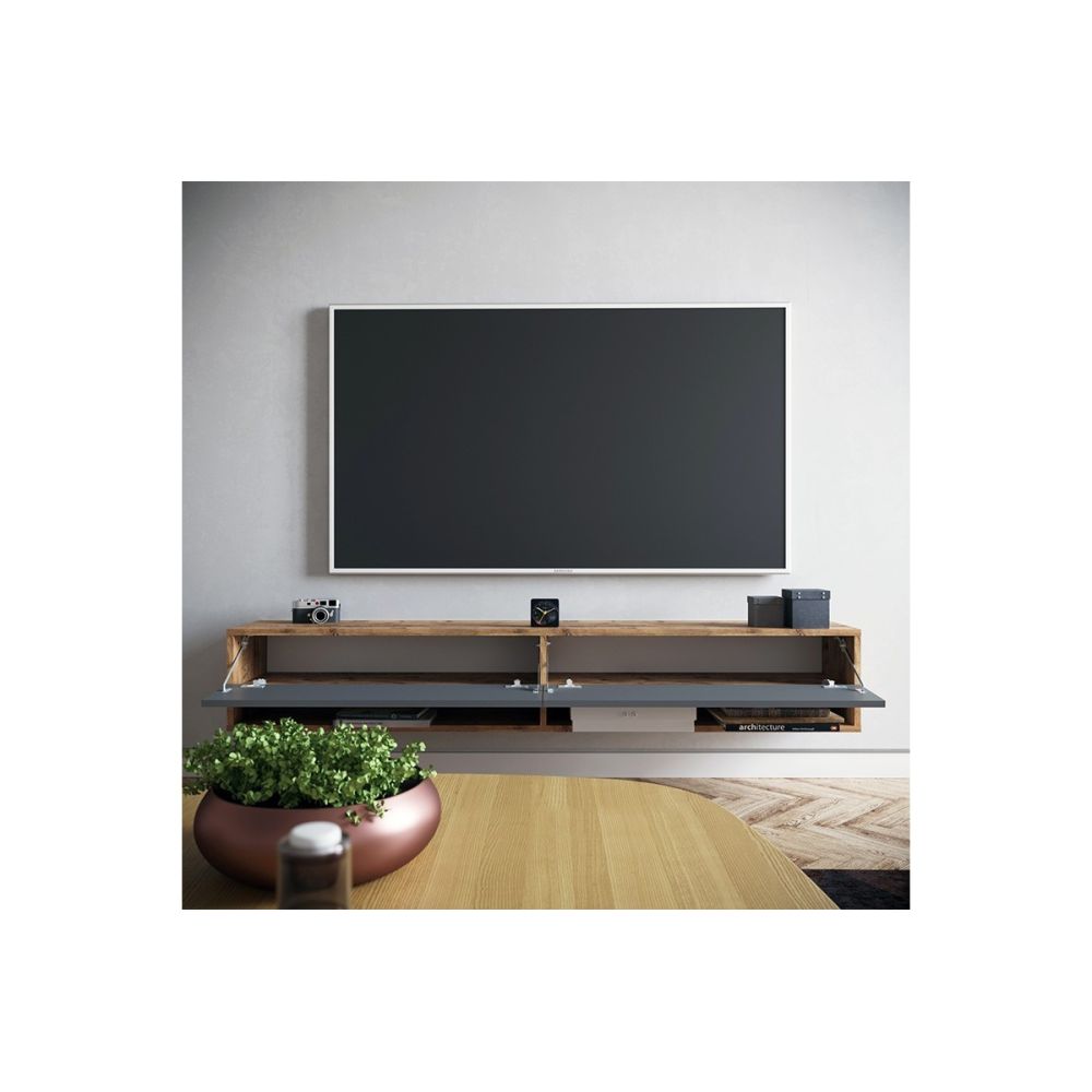 Mueble de TV de Pared Moderno Antracita-Roble - 180x31,5x29,5 cm - 2 Cajones y Estantes.