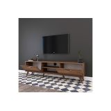 Mueble de TV en Nogal con 2 Cajones y Estantes - 180x35x48.5 cm con Patas de Madera.