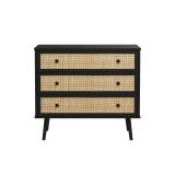 Cómoda de 3 Cajones con Patas de Madera - Negro y Natural - 90x39x79 cm - Mueble de Almacenamiento para Dormitorio