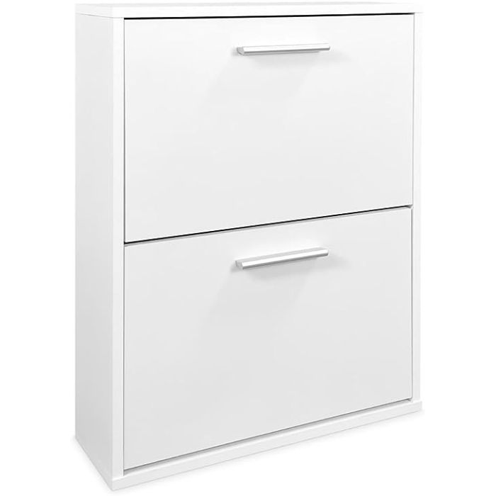 Zapatero con 2 Puertas, Mueble para Zapatos Estrecho en Color Blanco, Medidas: 73 cm (Alto) x 54 cm (Ancho) x 18 cm (Fondo)
