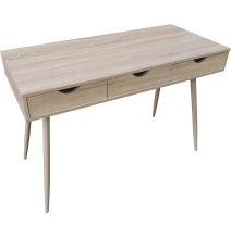 Mesa Escritorio Roble con 3 Cajones y Patas Estilo Escandinavo – Compacta y Funcional, 110x50x75 cm