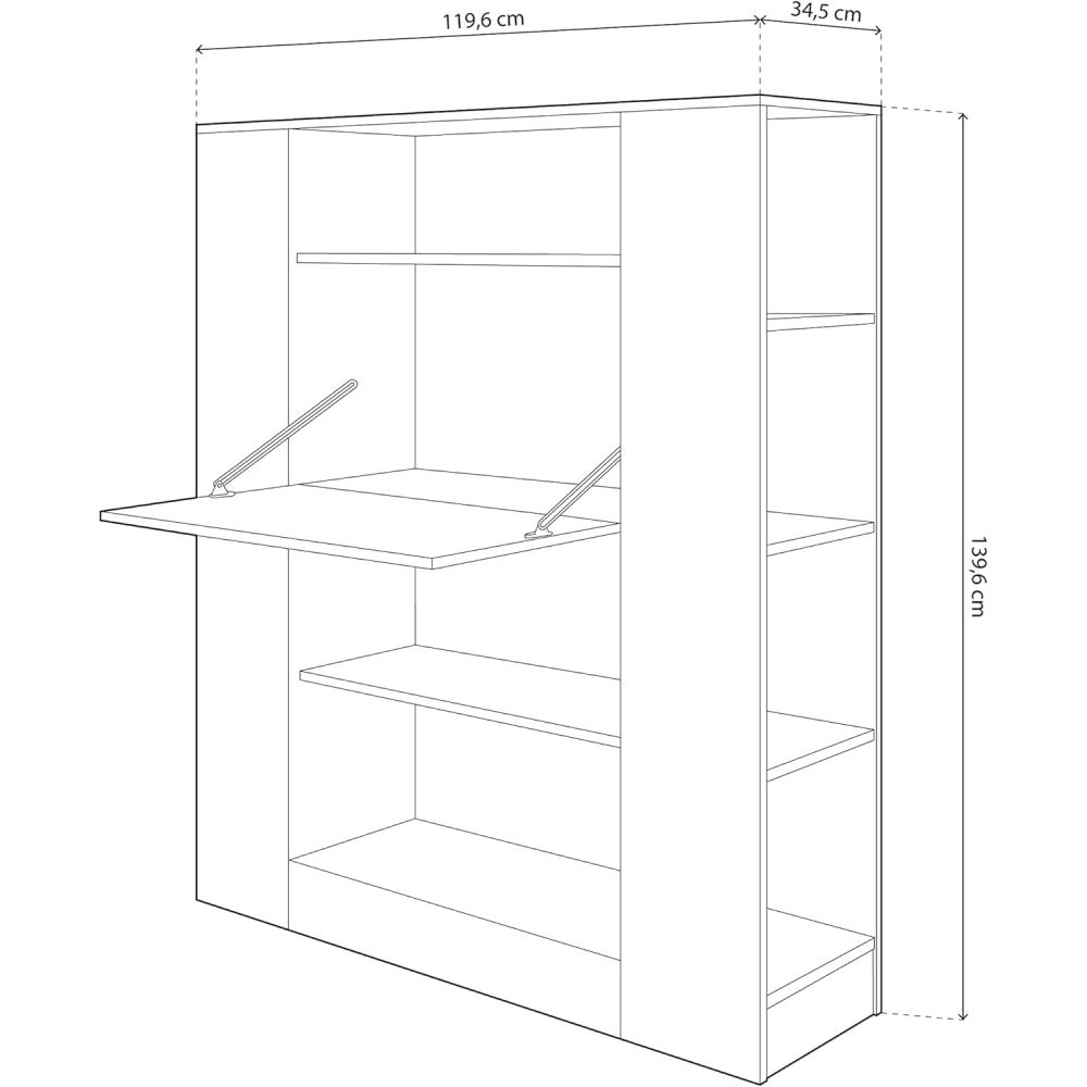 Estantería con Escritorio, Mesa de Ordenador, Acabado en Cambrian y Blanco, Medidas: 119,6 cm (Largo) x 139,6 cm (Alto) x 34,