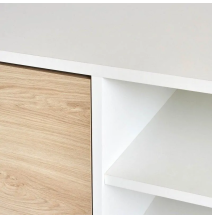 Mueble de TV de Diseño Nórdico + 2 Estantes, 2 Estantes y 2 Puertas,Cambrian-Blanco, 49cm(Al) x 180cm (Anc) x 40cm (Fon)