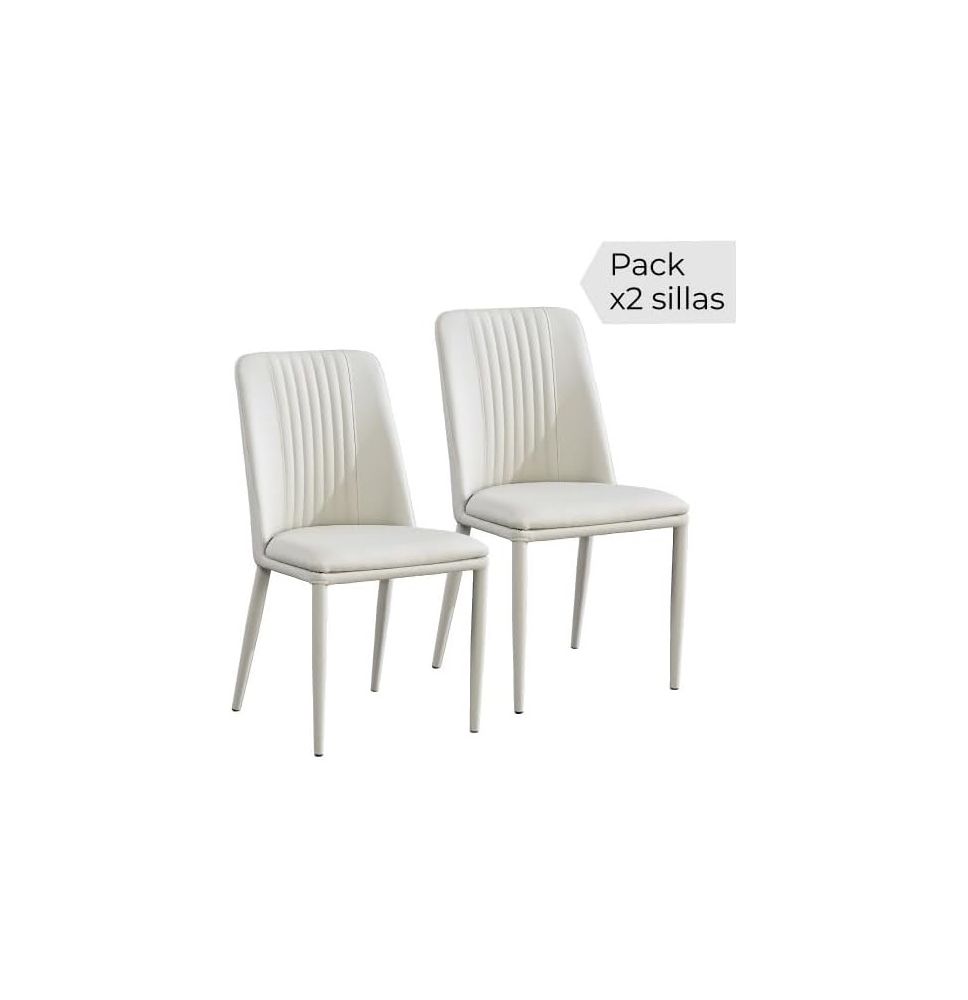 Pack 2 sillas tapizadas en Piel sintética Color Tortora, Patas Metal, Medidas: Alto: 87cm Ancho: 50cm Profundidad: 53cm