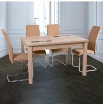 Pack de 4 Sillas Tapizadas para Salón– Acabado Color Beig con Patas Cromadas de Aluminio, Medidas: 42,5 cm x 52 cm x 99 cm