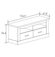 Mueble TV,Mesa de televisión 2 Puertas y 2 Estantes, Acabado en Cambria y Blanco, Patas de Madera, 135 cm Lar x 56,6 cm Al