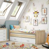 Cama Nido Juvenil con Dos Camas y Dos Cajones - Dormitorio en Cambria y Blanco - 200,5 x 98 x 72 cm
