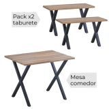 Mesa comedor + 2 taburetes: Mesa madera y Patas Metálicas En Negro (76x100x70 Cm) + 2 Taburetes (45x80x35 Cm )