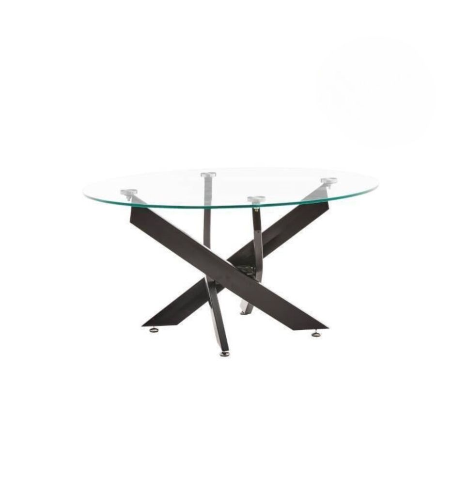 Mesa de Centro Redonda con Tapa de Cristal 8 mm y Patas Metálicas en Acabado Negro -Medidas 80x40 cm