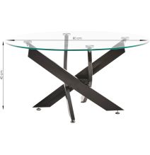 Mesa de Centro Redonda con Tapa de Cristal 8 mm y Patas Metálicas en Acabado Negro -Medidas 80x40 cm
