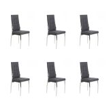 6 Sillas Tapizadas en Tela Gris con Asiento y Respaldo Acolchados, Patas Cromadas - Medidas 45x46x100 cm