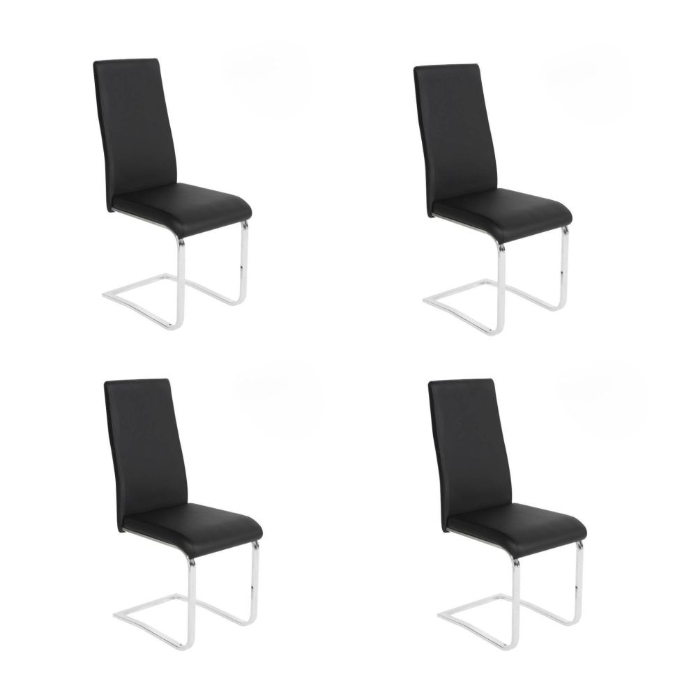 Pack de 4 Sillas Tapizadas en Símil Piel Negra con Pata de Tubo Ovalado en Acabado Cromo, Medidas 46x54x110 cm