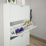 Zapatero Compacto Blanco – Mueble con 3 Puertas y Doble Profundidad | MDF con Acabado Melamina | 70 x 25 x 120 cm