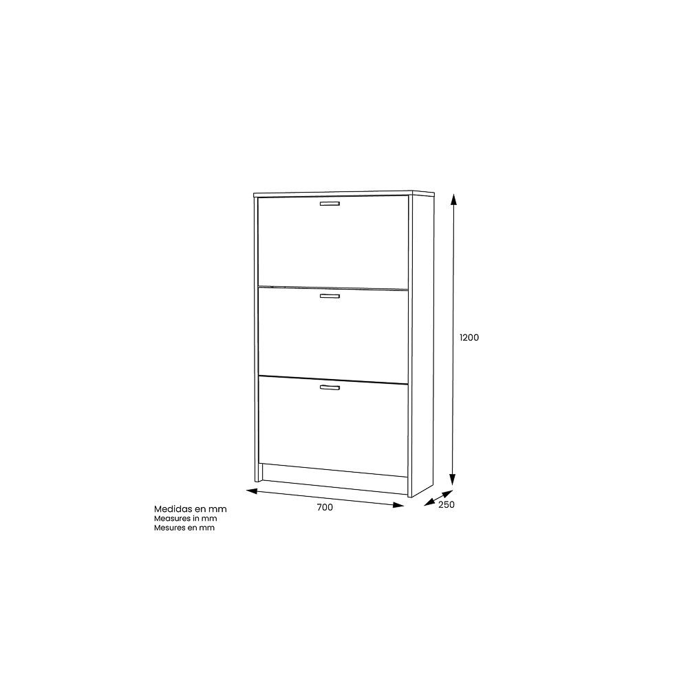 Zapatero Compacto Blanco – Mueble con 3 Puertas y Doble Profundidad | MDF con Acabado Melamina | 70 x 25 x 120 cm