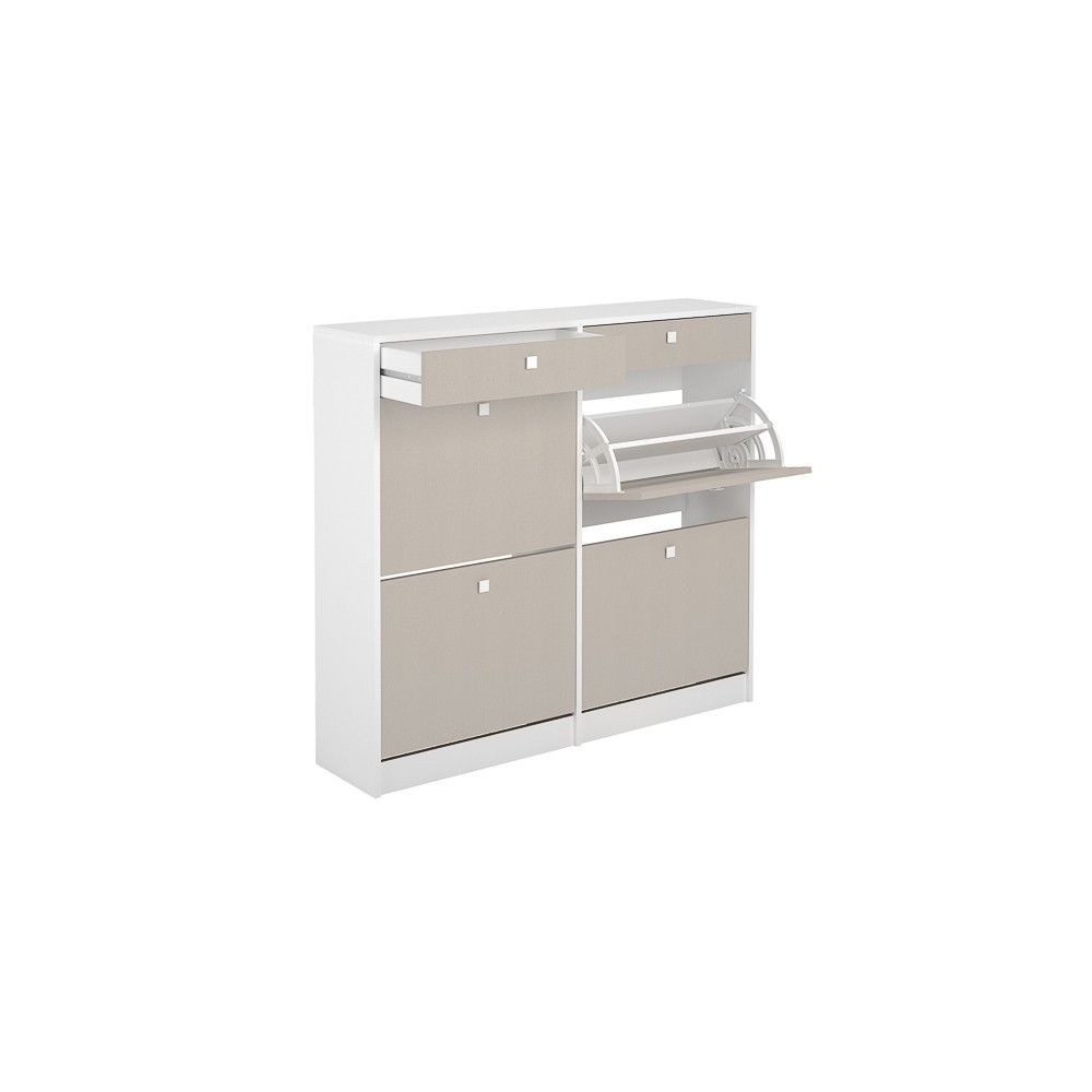 Mueble Zapatero con 4 Puertas y 2 Cajones | Acabado Blanco/Textil | 116,8 x 104,3 x 27 cm