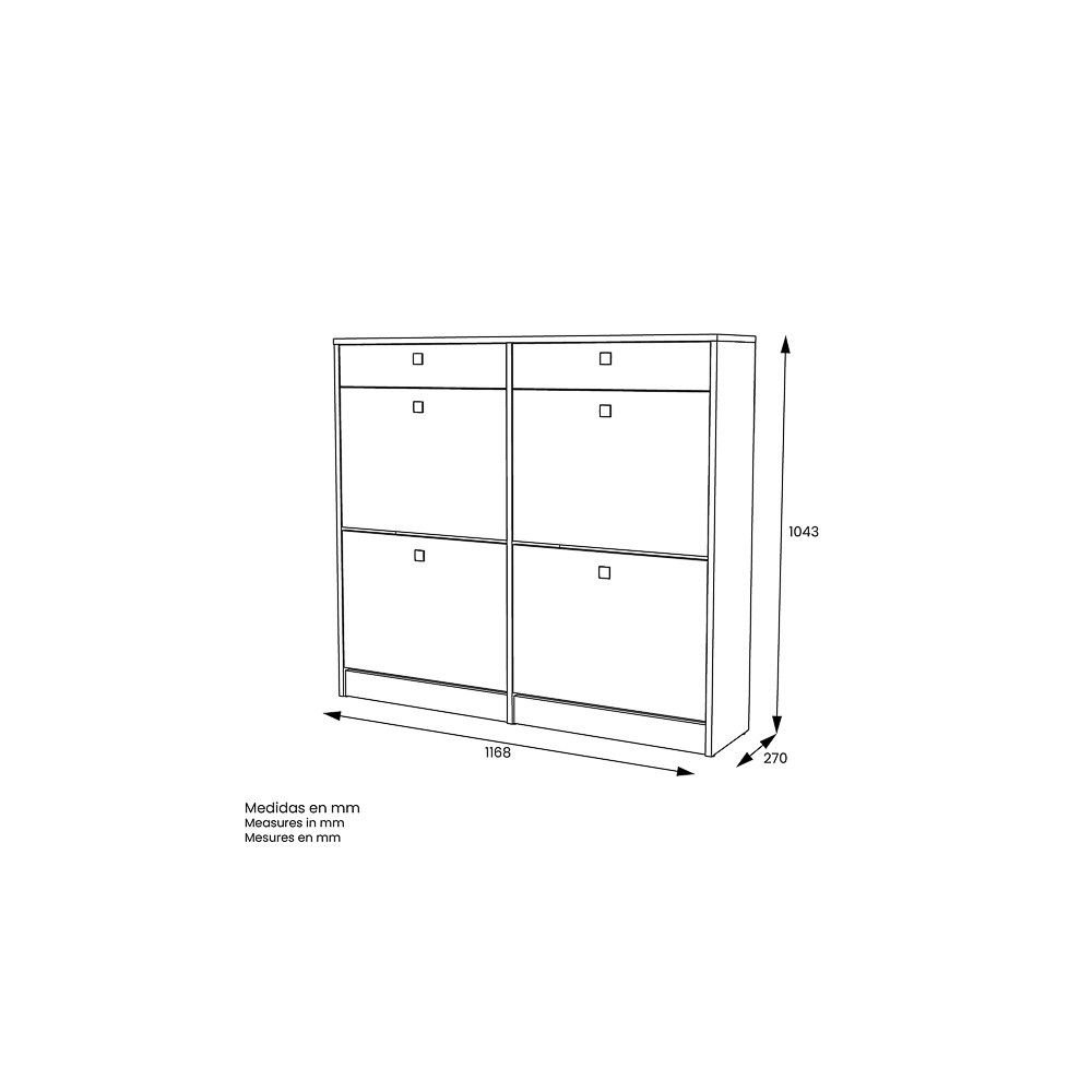 Mueble Zapatero con 4 Puertas y 2 Cajones | Acabado Blanco/Textil | 116,8 x 104,3 x 27 cm