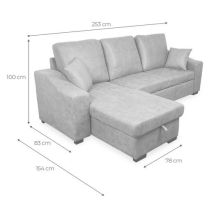 Sofá Cama 3 Plazas Reversible con Chaiselongue y Almacenaje, Tapizado en Tela Cemento, 229x93x153 cm