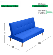 Sofá Cama Clic Clac 3 Plazas Tipo Libro, Color Azul oscuro, Diseño Moderno, 188x88x88 cm