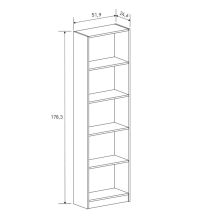 Meyvaser Librería Estantería con Cinco baldas en madera color Beige para salón 178,3x51,9x24,6 cm