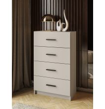 Sinfonier de 4 Cajones para Dormitorio, Acabado en Beige y Negro, Medidas: 60 cm (Largo) x 100 cm (Alto) x 34,4 cm (Fondo)