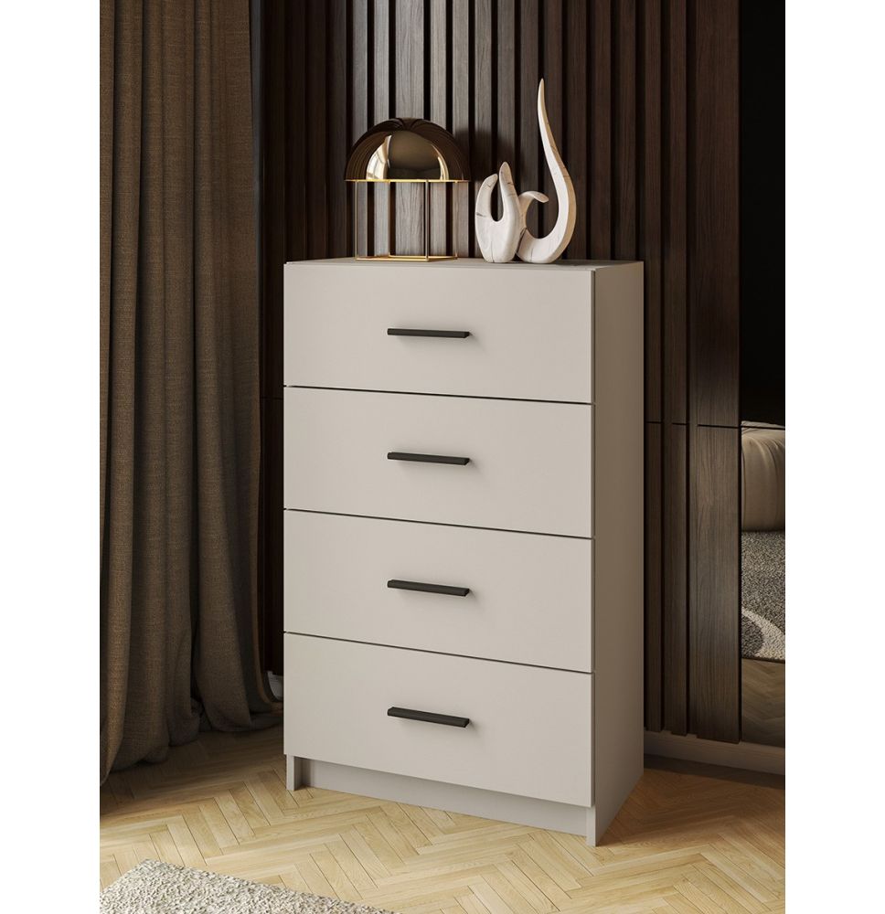 Sinfonier de 4 Cajones para Dormitorio, Acabado en Beige y Negro, Medidas: 60 cm (Largo) x 100 cm (Alto) x 34,4 cm (Fondo)