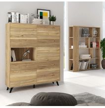 Mueble Vitrina para Salón o Comedor, Mueble de salón, Aparador cocina, Mauvella-rayas, 120 cm (Anc) x 156 cm (Al) x 40 cm (Fon)