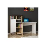 Escritorio de Oficina con Estantes y Amplio Cajón, Blanco-Roble, 90x75x120cm - Organización Eficiente